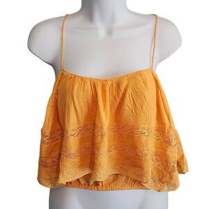 Free People Orange Ruffled Lace Cami Tank Cropped Size Small NWT